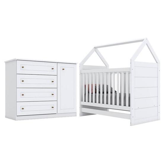 Imagem de Berço Montessoriano e Cômoda Infantil Americano Branco HP  Henn