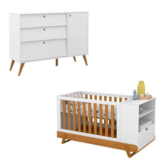 Imagem de Berço Multifuncional Bkids com Cômoda Infantil Gold Branco Freijó Eco Wood  Matic