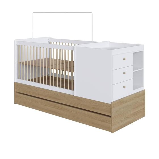 Imagem de Berço Multifuncional com Cama Auxiliar e Cômoda Completa Móveis Marrom Branco