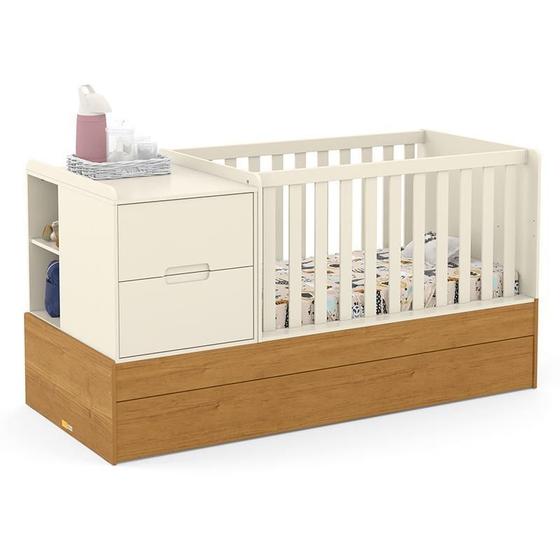 Imagem de Berço Multifuncional Formare com Cama Auxiliar Off White/Freijó e Colchões D18 e D33 - Matic Móveis