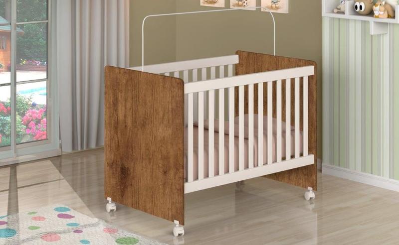 Imagem de Berço padrão americano com Suporte Mosquiteiro CAT em MDF com Rodízios nos Pés Cor Demolição / Off white 100% MDF com certificado