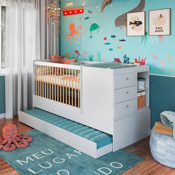 Imagem de Berço Para Quarto Infantil 2 em 1 Com Cama Auxiliar 194 cm