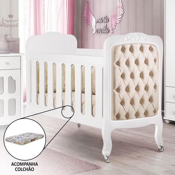 Imagem de Berço Quarto Bebe Imperial New C/ Colchão e Capitonê