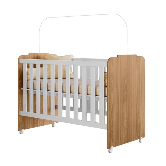 Imagem de Berço Simples MDF Quarto Infantil Bebê 4 Rodinhas/Rodízios C/ Colchão Amore