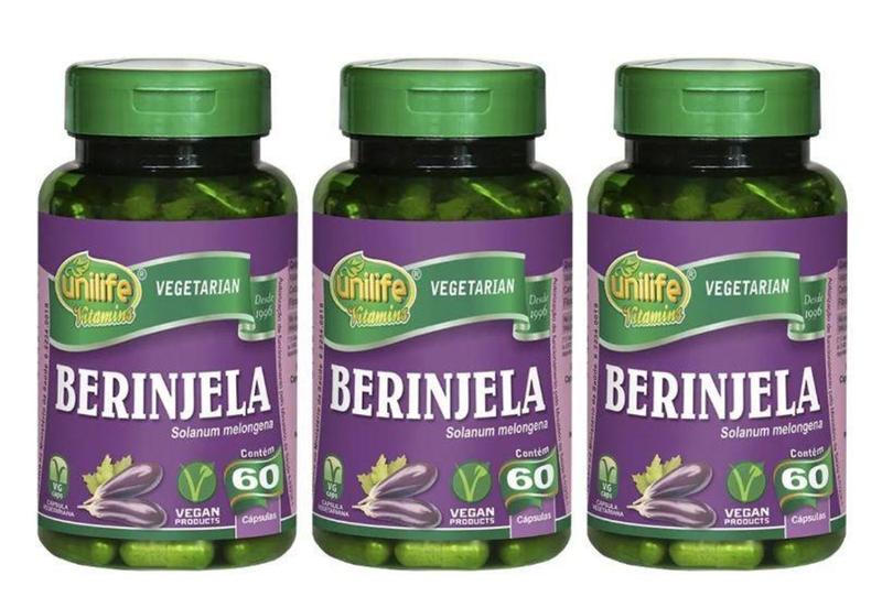 Imagem de Berinjela Solanum Melongena 60 Cáps 350mg Unilife Kit 3 unidades