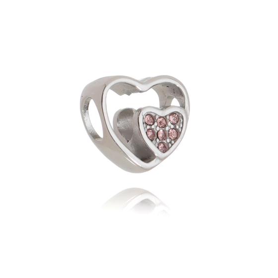 Imagem de Berloque aço inox  formato coração com pedra