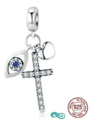 Imagem de Berloque Charm Pingente Crucifixo Cruz De Proteção - Prata Fina 925