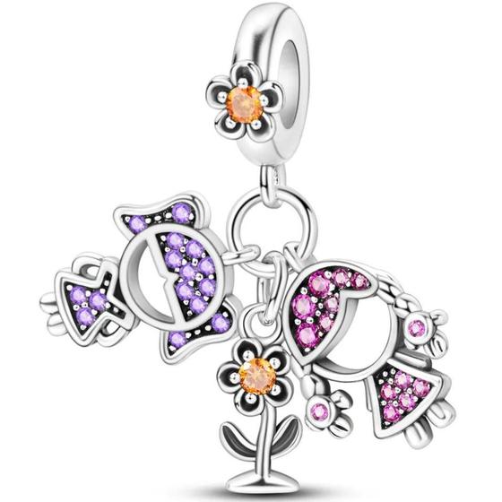 Imagem de Berloque Charms Charms Filhas Meninas Irmãs Flor Prata 925