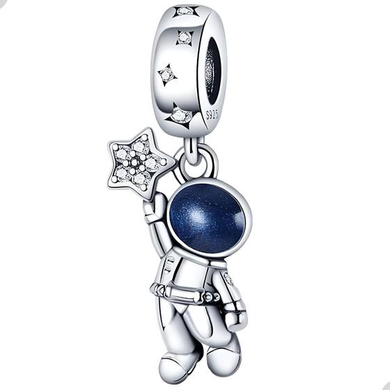 Imagem de Berloque Charms Pingente Astronauta Estrela Prata 925