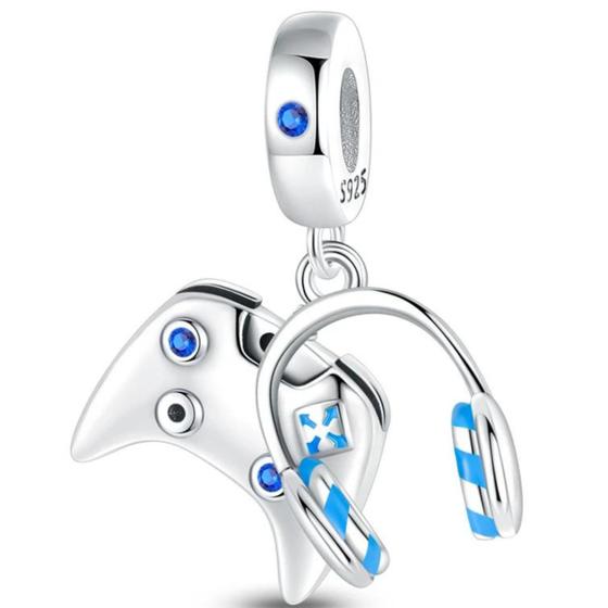 Imagem de Berloque Charms Pingente Gamer Azul Fone Prata 925