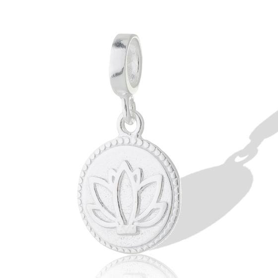 Imagem de Berloque Charms Pingente Prata Pura Flor Lotus Minimalista