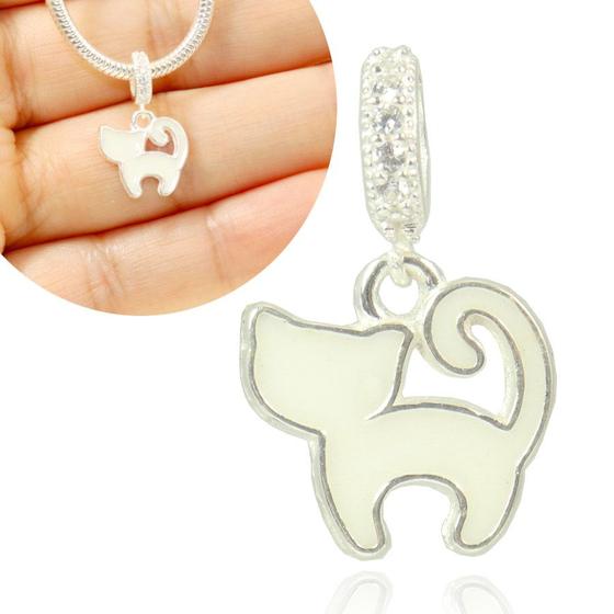 Imagem de Berloque Charms Prata 925 Gato Gatinho Pedra Zirconia