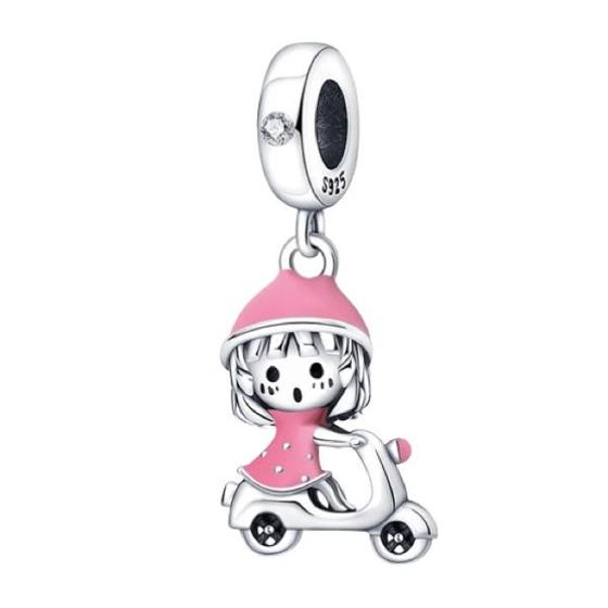 Imagem de Berloque Menina Scooter Pingente Joia Prata 925 Moto Lazer