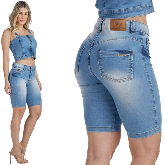 Imagem de Bermuda Ciclista Jeans Feminina HNO Azul Premium