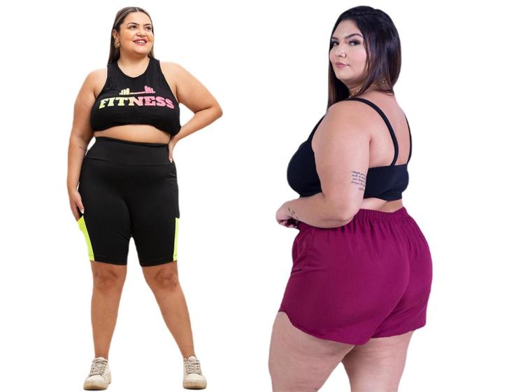 Imagem de Bermuda Com Lycra Academia Feminina Plus Size Com Bolso + Short Tactel Moda Praia Verão 2024