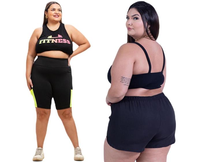 Imagem de Bermuda Com Lycra Academia Feminina Plus Size Com Bolso + Short Tactel Moda Praia Verão 2024