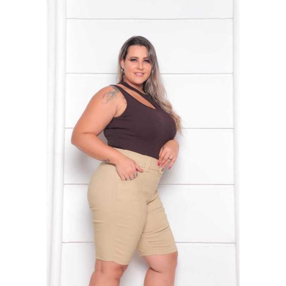 Imagem de Bermuda Feminina Bengaline Plus Size Lycra 42 Ao 52 Com Cinto