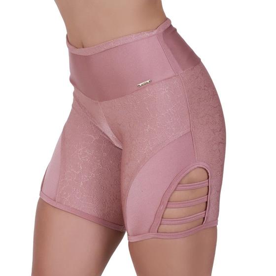 Imagem de Bermuda Fitness Feminina Meia Coxa Tiras Lateral Cirrê Liso e Relevo Orbis Rosê
