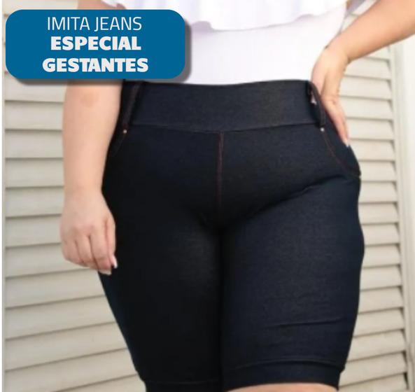 Imagem de Bermuda Imita Jeans Gestante Grávida Roupa Confortável Verão