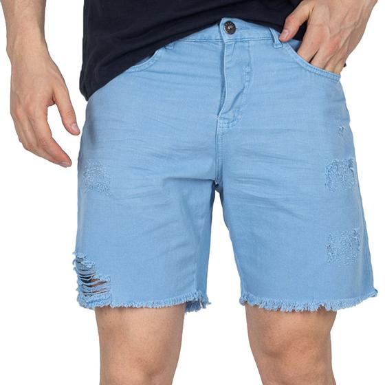 Imagem de Bermuda Jeans Color Rock e Soda Masculina Sarja Desfiada