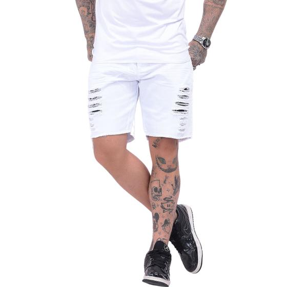 Imagem de Bermuda Jeans Curta Sthill Rasgada Masculina Branca