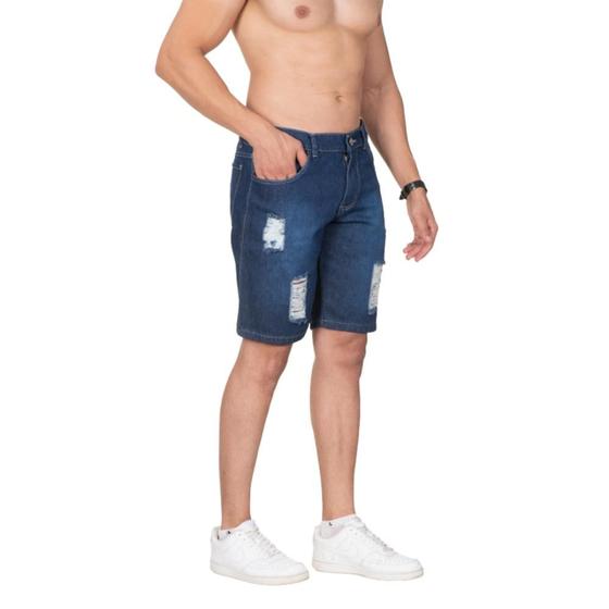 Imagem de Bermuda Jeans Escura Rasgada Masculina Destroyed Lançamento Premium