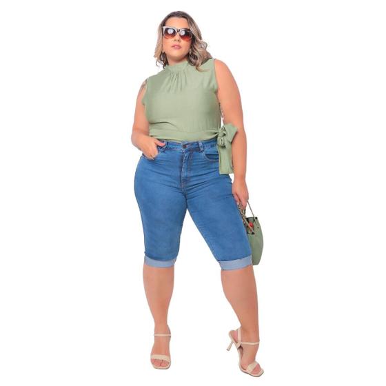 Imagem de Bermuda Jeans Estilo Pedal Cintura Alta - Clara