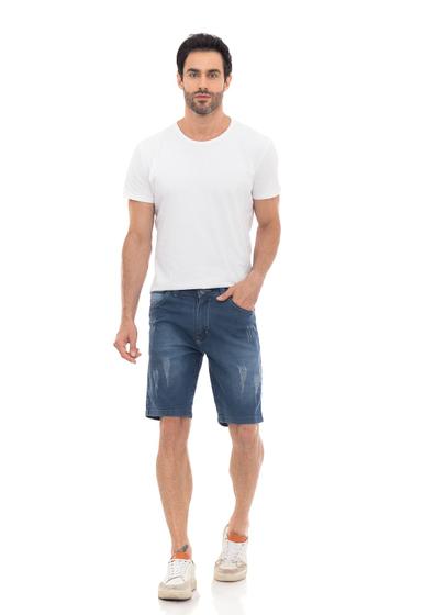 Imagem de Bermuda Jeans Masculina Puídos Casual Comfort   Azul