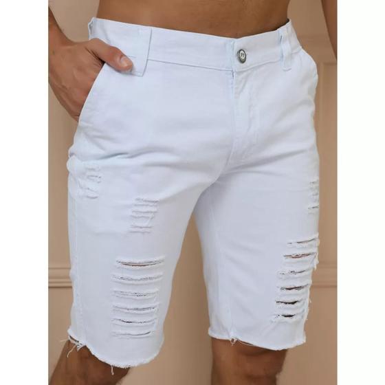Imagem de Bermuda Jeans Masculina Rasgada Com Cordão