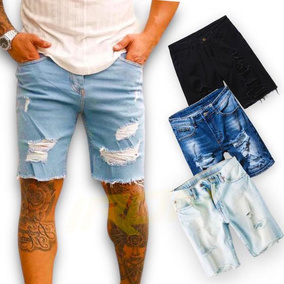 Imagem de Bermuda Jeans Masculina Rasgada Homem Casual Slim 475