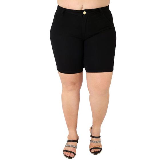 Imagem de Bermuda Jeans Plus Size Feminina Barra Dobrada Preto 48 50 52