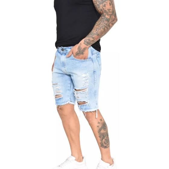 Imagem de Bermuda Jeans Rasgada LookFields Destroyed Masculino Adulto - Ref 18