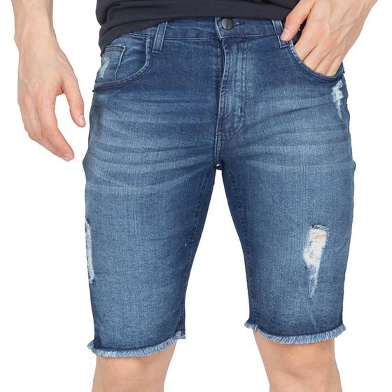 Imagem de Bermuda Jeans Slim Masculina Desfiada Com Elastano Premium