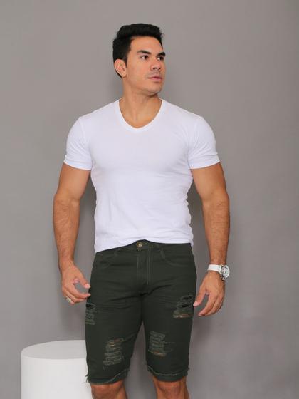 Imagem de   bermuda jeans verde militar rasgada