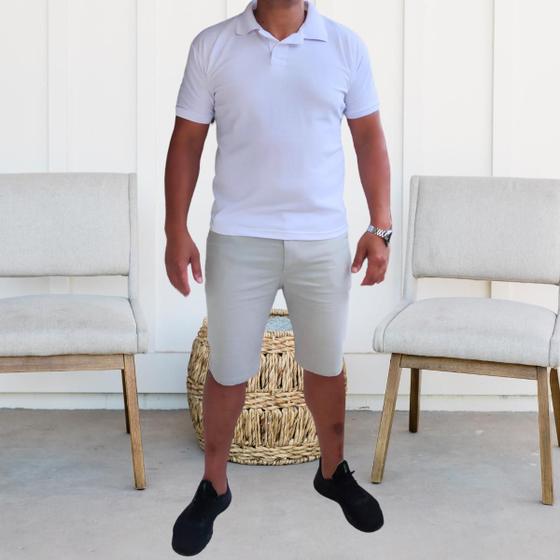 Imagem de Bermuda Masculina Brim Plus Size Alfaiataria Esporte Fino Social Sarja Elastano Lisa Tamanho Extra 46 ao 54 Moda Premium