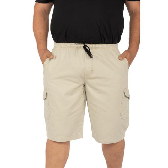 Imagem de Bermuda Masculina Plus Size Cargo Sarja Elastico E Cordão Ajustador