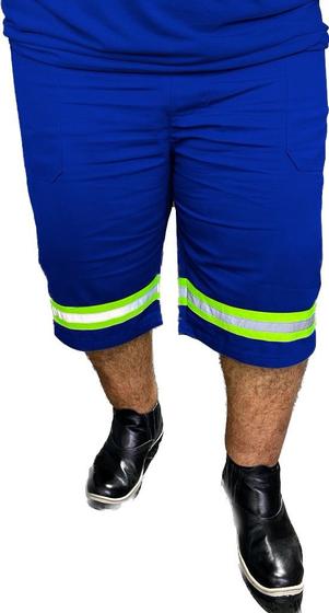 Imagem de Bermuda REFORÇADA Plus Size de Brim Faixa Refletivo Uniforme Profissional de Trabalho Sinalização Para Industria Pedreiro Eletricista Soldador