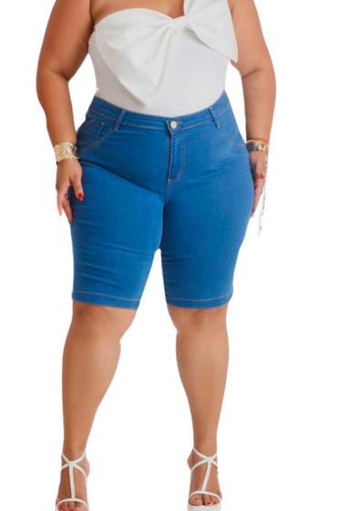 Imagem de Bermuda Short Jeans Feminino Pedal Plus Size Elastano do 44 ao 54