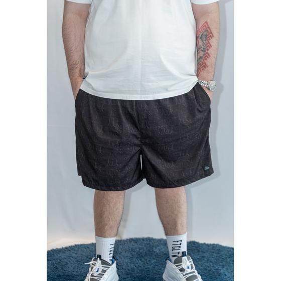 Imagem de Bermuda Short Masculino Plus Size Lisa Preta Estampada com Elástico