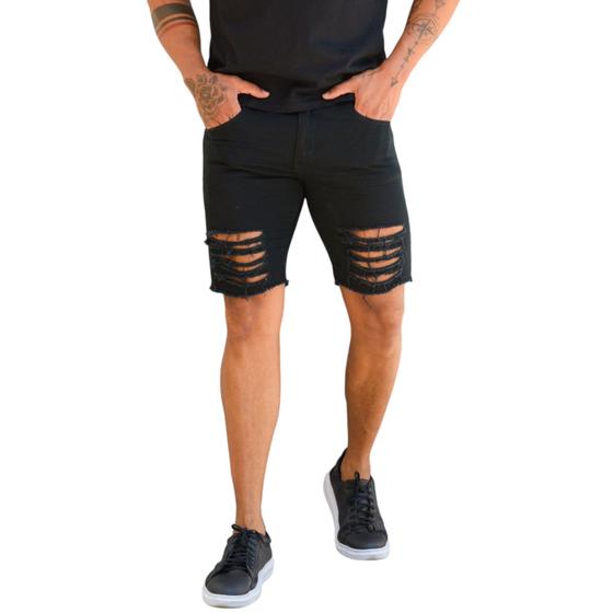 Imagem de Bermuda Short Masculino Rasgado Branco Preto Skinny