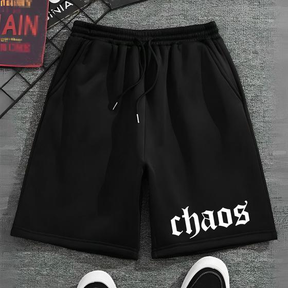 Imagem de Bermuda Short Masculino Street Wear Modinha Moletinho Estamp Chaos Casual Confortável Elástico Com B