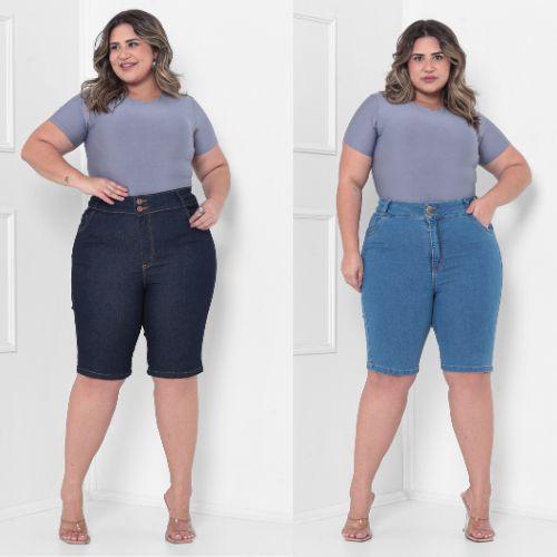 Imagem de Bermuda Short Taiga Jeans Feminino Plus Size Cintura Alta Lycra/Elastano