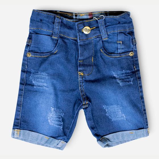 Imagem de Bermuda Shorts Jeans Infantil Masculino Claro Elastano 1 a 3 Anos