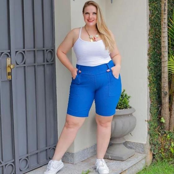 Imagem de Bermuda Tamanho Grande C/ Elastano Cotton Jeans Plus Size P/ Gordinhas Até o 56