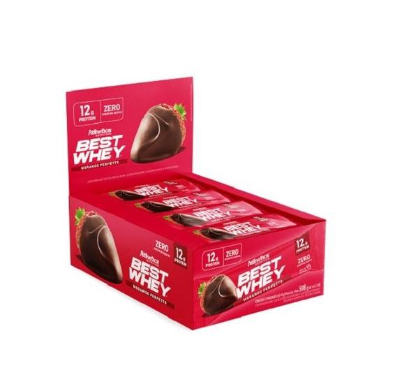 Imagem de Best Whey Bar 744g (Display 12 unidades de 62g) - Sabor: Morango Perfeito (588g)