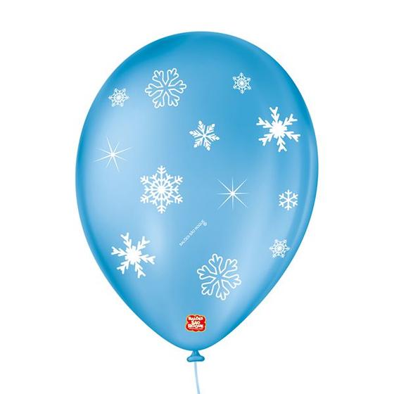 Imagem de Bexiga Balões Tema Nº 9 Flocos de Neve Frozen Azul - 25 Unid