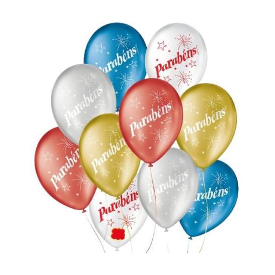 Imagem de Bexiga Balões Tema Nº 9 Parabéns Sortido - 25 Unid