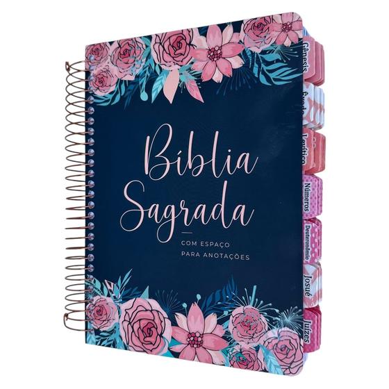 Imagem de Bíblia Anote NVI Azul rosas com abas adesivas coladas