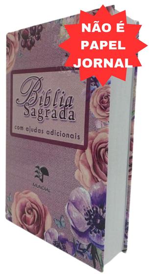 Imagem de Bíblia capa dura especial com harpa - floral lilás