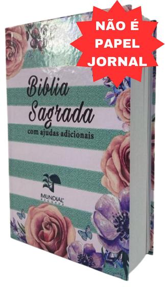Imagem de Bíblia capa dura especial com harpa - floral verde listras 